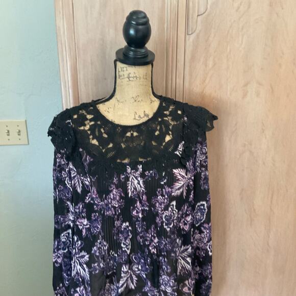 Veronica Beard silk floral black purple lace fairy pleat sleeve blouse goth 12 - Picture 5 of 15